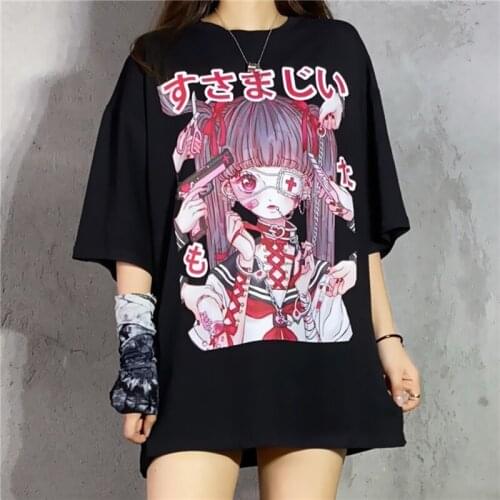 Oversized short-sleeved female summer new chic loose T-shirt gothic style two-dimensional animation tide student all-match shirt