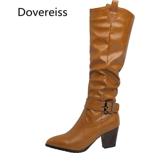 Winter for woman new fashion sexy New Pointed toe consice Shoes Pure color Brown White Boots Block heels Knee high boots 32-46