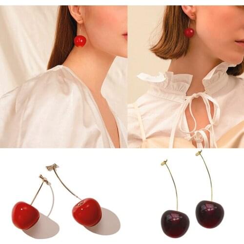 New Japan Korean Cherry Fruit Shaped Drop Earrings For Women Sweet Girls Cute Brincos Line Pendientes Jewelry Gifts