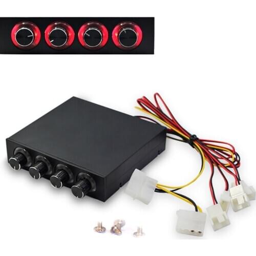 3.5inch PC HDD 4 Channel Speed Fan Controller with Blue/Red LED Controller Front Panel For Computer Fans