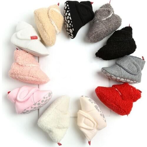 Winter Newborn Baby Boy Girls Snow Boots Solid Cashmere Plush Patchwork Winter Boots Fashion Soft Bottom Warm Crib Shoes