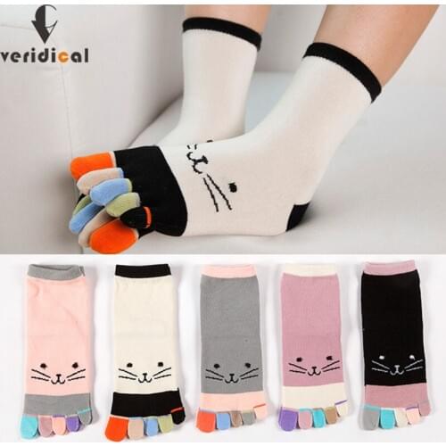 1 Pairs Pure Cotton Women Girl Five Finger Short Socks Colorful Cat Breathable Young Casual Harajuku Socks With Toes Hot Sell