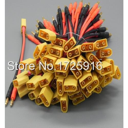 100 pieces / lot XT60 to 4.0mm Banana Plug Connector Charger Cable 14AWG 150MM DZ0106