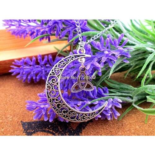 12pcs/lot Women Fashion Harajuku necklace, Crescent Moon necklace with Triquetra charms