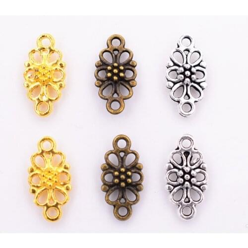 20pcs 16x8mm 3 Colors Plated Flower Connector Pendant Making Bracelet Necklace DIY Handmade Jewelry Accessories