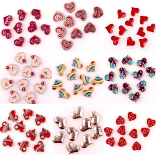 40Pcs/lot Mix Color Heart Shaped Floating Charms Finding Love Symbol Glass Locket Necklaces Diy Jewelry