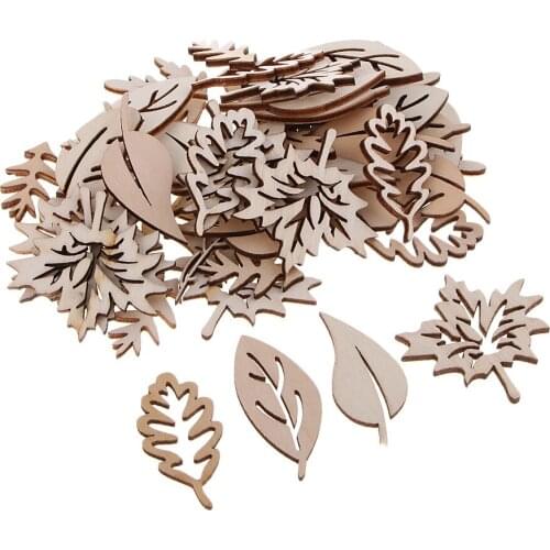 50 Pieces Wooden Embellishment Wooden Leaves Shapes Craft Wedding Decoration