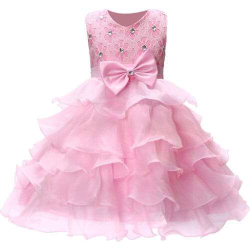 6 Colors 3-8Years Kids Dresses For Girls Summer Children Girls Dress Sleeveless Lace Bow Princess Dress Flower Girl Dresses