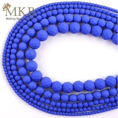 Natural Blue Hematite Stone Matte Rubber Beads Spacer Loose Faceted Beads For Jewelry Making 2/3/4/6/8/10mm Diy Bracelet 15"