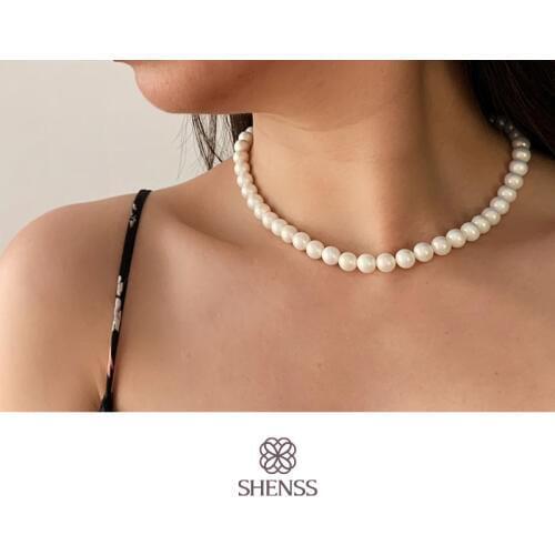 Elegant Silver 925 Jewelry Classic Temperament Cream Necklace 8mm Pearl 925 Sterling Silver Chain for Women