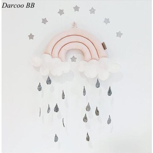 Baby Bed Rattles Hanging Soft Rainbow Cloud Rain Toys Ornaments For Kids Children Room Wall Decoration Childrens Gift