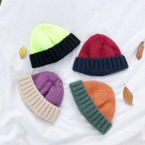 Childrens hats for boy girls baby bump color double knitted cap new winter tide hat course warm caps