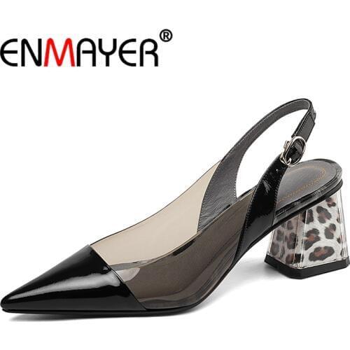 ENMAYER Genuine Leather Pointed Toe Casual Buckle Strap Woman Shoes Pumps Big Girl Shoes Size 34-41 ZYL2800