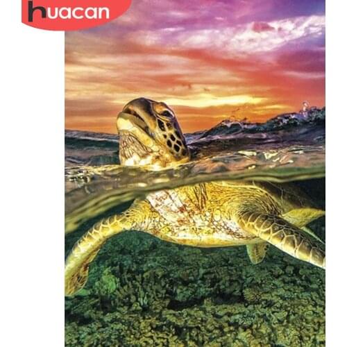 HUACAN Full Square/Round Diamond Painting Sea Turtle Diamond Embroidery Mosaic Ocean Cross Stitch Home Decor