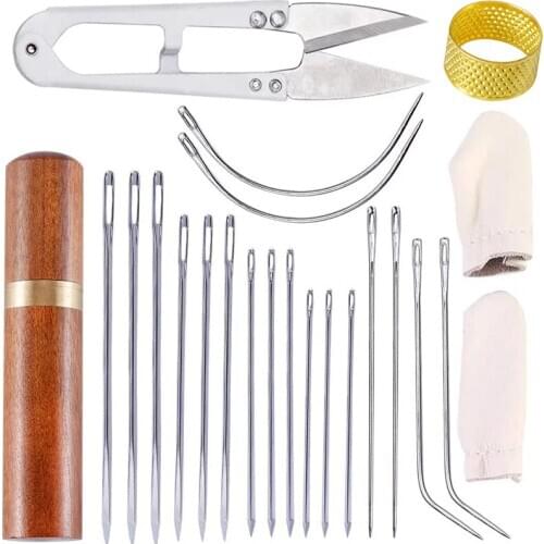 Imzay 23PCS Leather Embroidery Needles Including Curved Needles, Straight Needles, Thimble, Scissors, Finger Cot