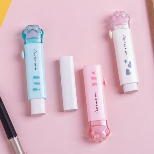 Creative Cute 1 Pcs Kawaii Cat paw Push-pull Pen Shape Pencil Eraser Rubber Novelty Kids Student Learning Office Stationery