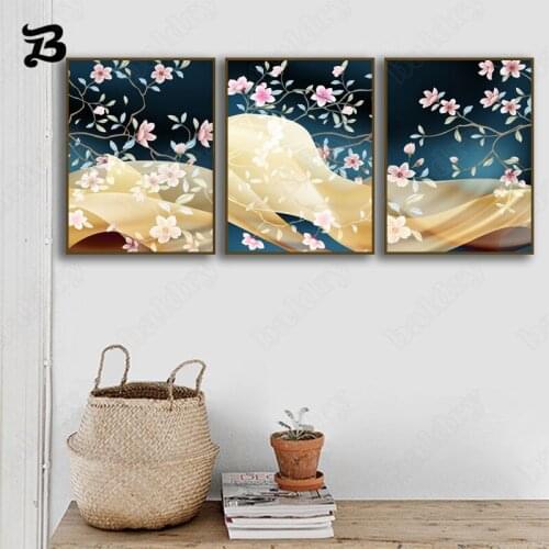 Canvas Painting Wall Art Plant Landscape Painting Beautiful Golden Pink Flower Canvas Posters Prints for Living Room Home Decor