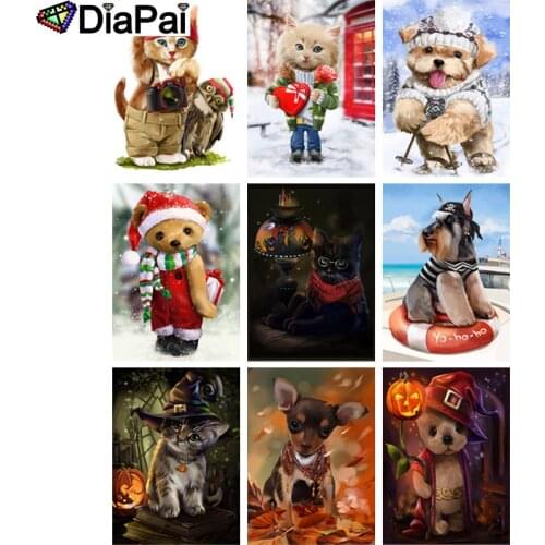 DIAPAI Rhinestone Painting Crystal Decor Diy Diamond Painting "Cartoon cat dog" 3D Cross Stitch Pattern Diamond Embroidery