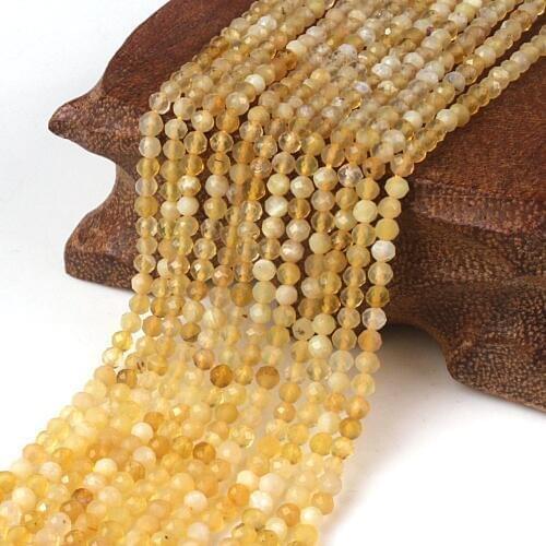 BHD 2mm 3mm Natural Yellow Opal Stone Round Faceted Gemstone Loose Beads DIY Accessories for Necklace Bracelet Jewelry Making