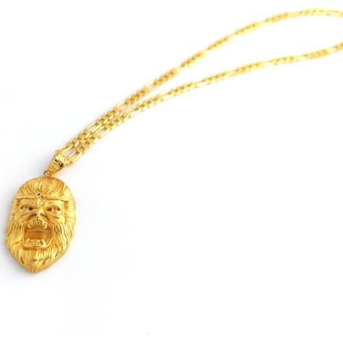 Ltalian Figaro Link Chain Necklace Pendant Head Sun Wukong Handsome Monkey King US Mens Solid Gold GF 4 mm Width Fashion Jewelry
