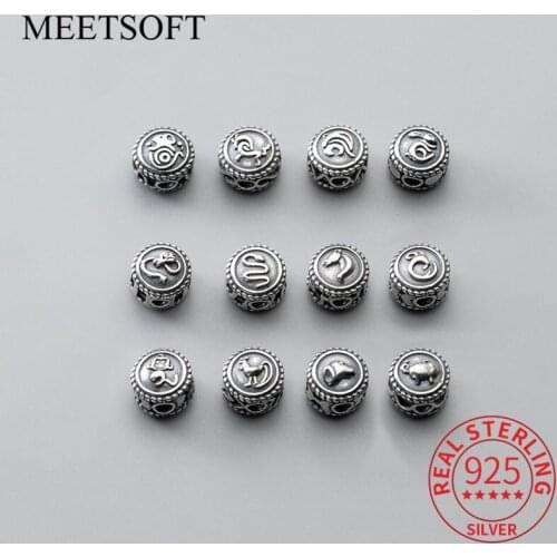 MEETSOFT Classic 925 Sterling Silver Zodiac Animals Shape Loose Bead Handmade Of DIY Fine Jewelry Necklace Bracelet Accessory