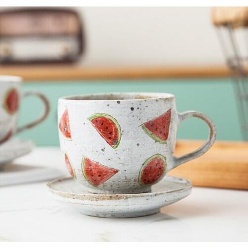Cute Mugs for Girls Nordic Style Beautiful Watermelon Pattern Coffee Cup Creative Mug Couple Gift Special Designed Espresso Cup