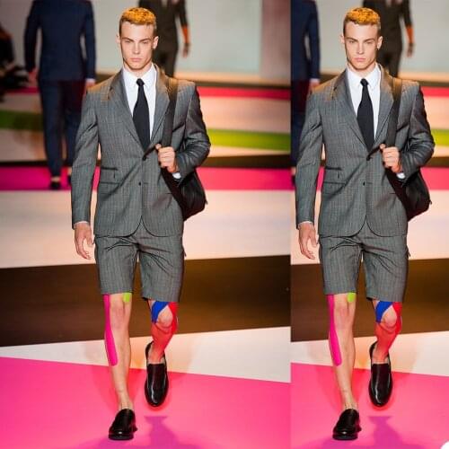 Fashion Celebrity Men Tuxedos Summer Peaked Lapel Stripe Suits Custom Made Casual Daily Slim Fit Blazer & Shorts 2 Piece Set