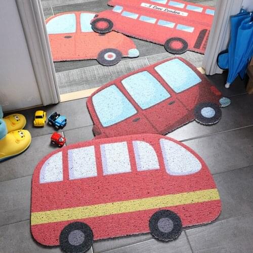Cartoon Car Cute Bus Home Door Mat PVC Anti-slip Mat Silk Loop Entrance Door Mat Carpet Children Custom Size Hallway Mat Carpet