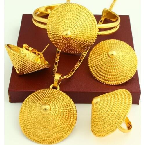 NEW Ethiopian Wedding Bridal Jewelry Set 24K Gold Color Necklace/Earring/Ring/Bangle/Pendant Jewelry African/Nigeria/Arab Items