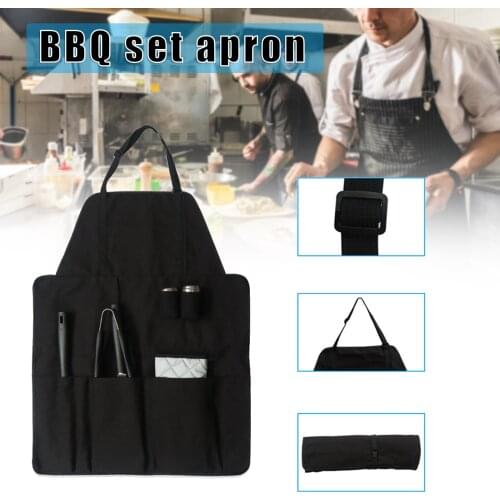 7pcs/Set Barbecue Apron Set Gloves Cutter Fork Shovel Seasoning Jar Canvas Tool Pockets Adjustable for Barbecue Cleaning Tools