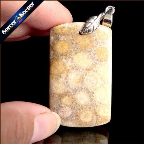 Natural Chrysanthemum Coral Fossil Gem Stone Jewelry Polished Specimen Slice Beads Pendant Necklace for Women US774