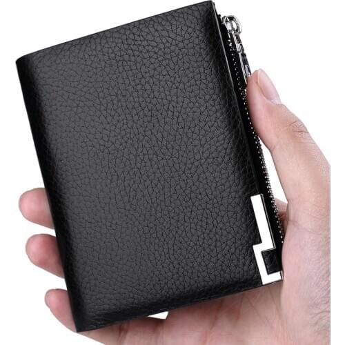 Williampolo Genuine Leather Mens short wallet with Coin Zipper Pocket ultra thin leather multi-function short Wallet PL210