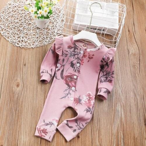 2020 Fall Newborn Infant Baby Girls Clothes Floral Fly Long Sleeve Floral Knit Romper Jumpsuit Cotton Casual Baby Outfits 0-24M