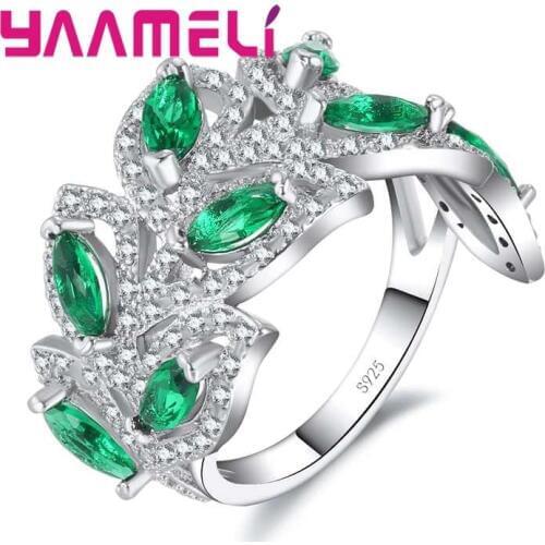 Oval Cut Green Leaf Austrian Crystal Fashion Women Wedding Engagement Promise Rings 925 Sterling Silver Fashion Jewelry