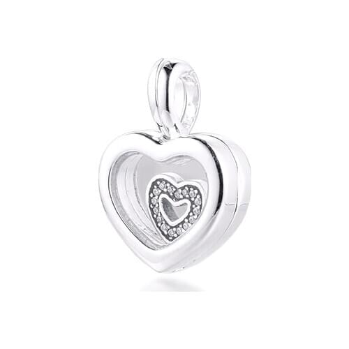 Fits for Pandora Beads Bracelets Floating Heart Locket Charms 100% Authentic 925 Sterling Silver Jewelry Free Shipping