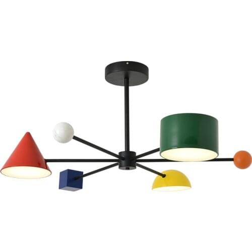 Nordic Style Colorful Childrens Room Ceiling Light Modern Creative Toy Brick Macaron LED Dimming Chandelier 30w Decorative