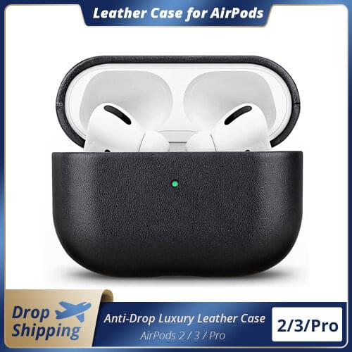 Fivetech Luxury Genuine Leather Case for AirPods Pro Full Protection Cases with Anti lost Buckle For AirPods 3 Cases Shockproof