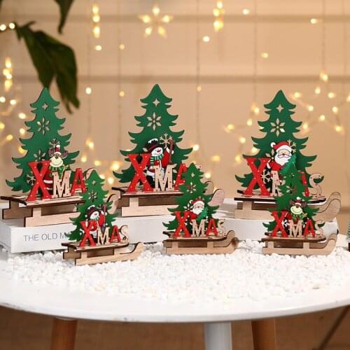 Christmas Decorations Diy Elk Sled Car Ornaments Wooden Christmas Decor for Home Navidad 2021 Puzzle Gift Xmas Party Favors