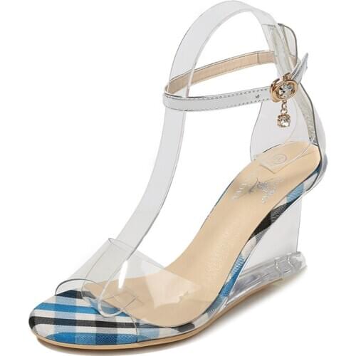 Fashion Summer Sandal PVC Crystal Open Toed High Heels Women Transparent Wedges Heel Sandals Pumps Big Size 35-41 DB0088