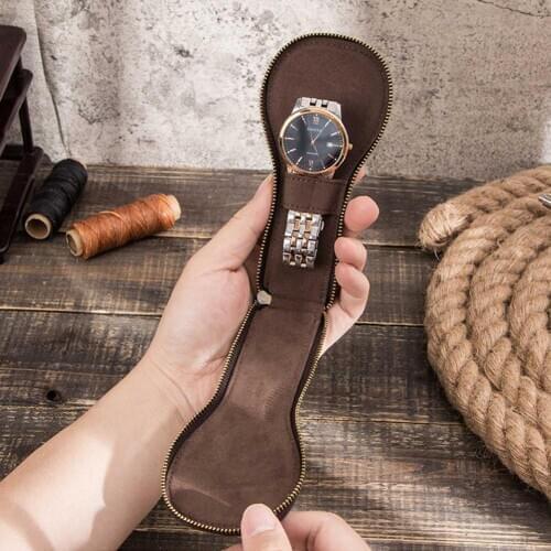 Family Soft Cow Leather Storage Box For Watch Travel Watch Organizer Case Box Zipper Watch Bag Protective Pouch 45a