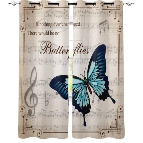 Butterfly Retro Musical Note Curtains For Living Room Bedroom Window Treatment Blinds Drapes Modern Kitchen Curtains