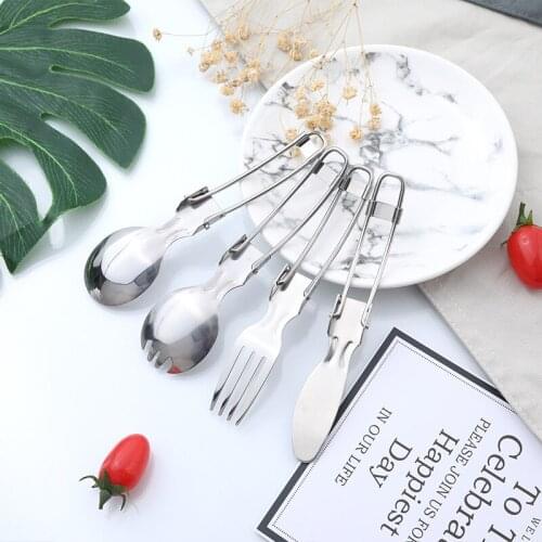 Outdoor camping stainless steel folding cutlery combination multifunctional stainless steel travel folding tableware wholesale