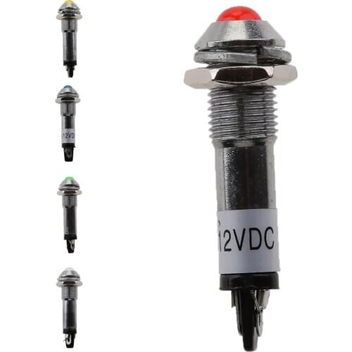 8mm 12V LED Dash Panel Indicator Singal Light - Red Blue Green Amber White