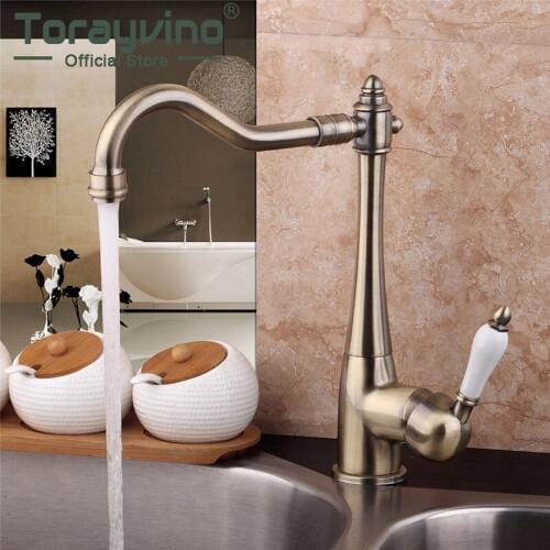 Torayvino Antique Copper /Chrome / ORB / Gold Finish Swivel Brass Finish Deck Mounted Tap Kitchen Sink Faucet Mixer Taps