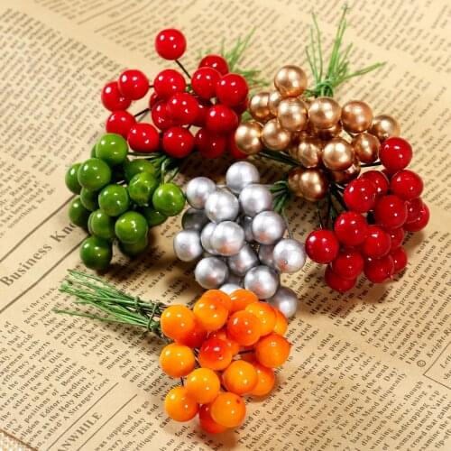 50Pcs Mini Artificial Flower Pearl Stamen Cherry for Wedding Christmas Party Decoration DIY Craft Gift Box Wreath Decor Supplies