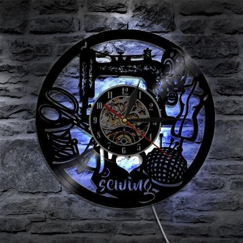 Vintage Sewing Wall Clock LED Backlight Sewing Machine Vintage Home Decor Modern Quilting Wall Art Decorative Lighting