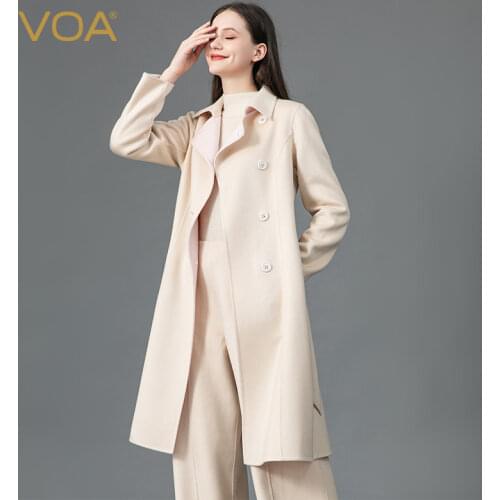 VOA Snow-Covered Plateau Double-Sided Cashmere Polo Collar Strap Waist Hugging Wrap Double Breasted Fine Cashmere Coat S892