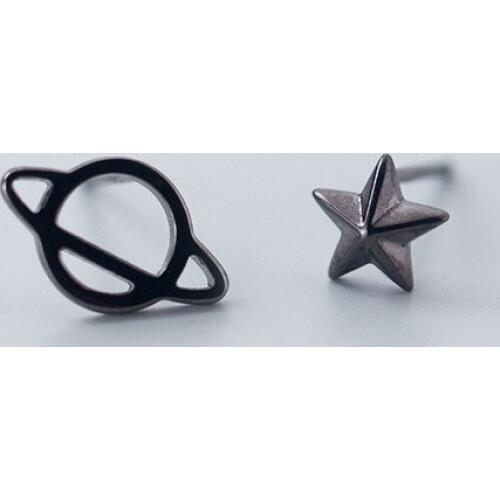 MloveAcc Real 925 Sterling Silver Earrings Cute Black Planet Saturn Star Women Stud Earrings Fashion Jewelry Femme Brincos Gift
