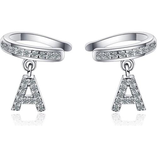 Womens Ear Zircon Hoop Earrings English Letter A Clip Earrings 2021 Cartilage Charm Jewelry Gifts Unusual Earrings