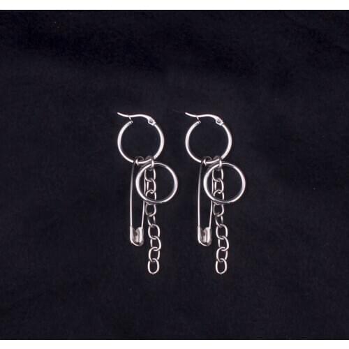 Yourem Stainless Steel Hoop Tassel Chain Circles Pin Hoop Earrings For Women Punk Hip Hop Rock Earings Jewelry Accessories